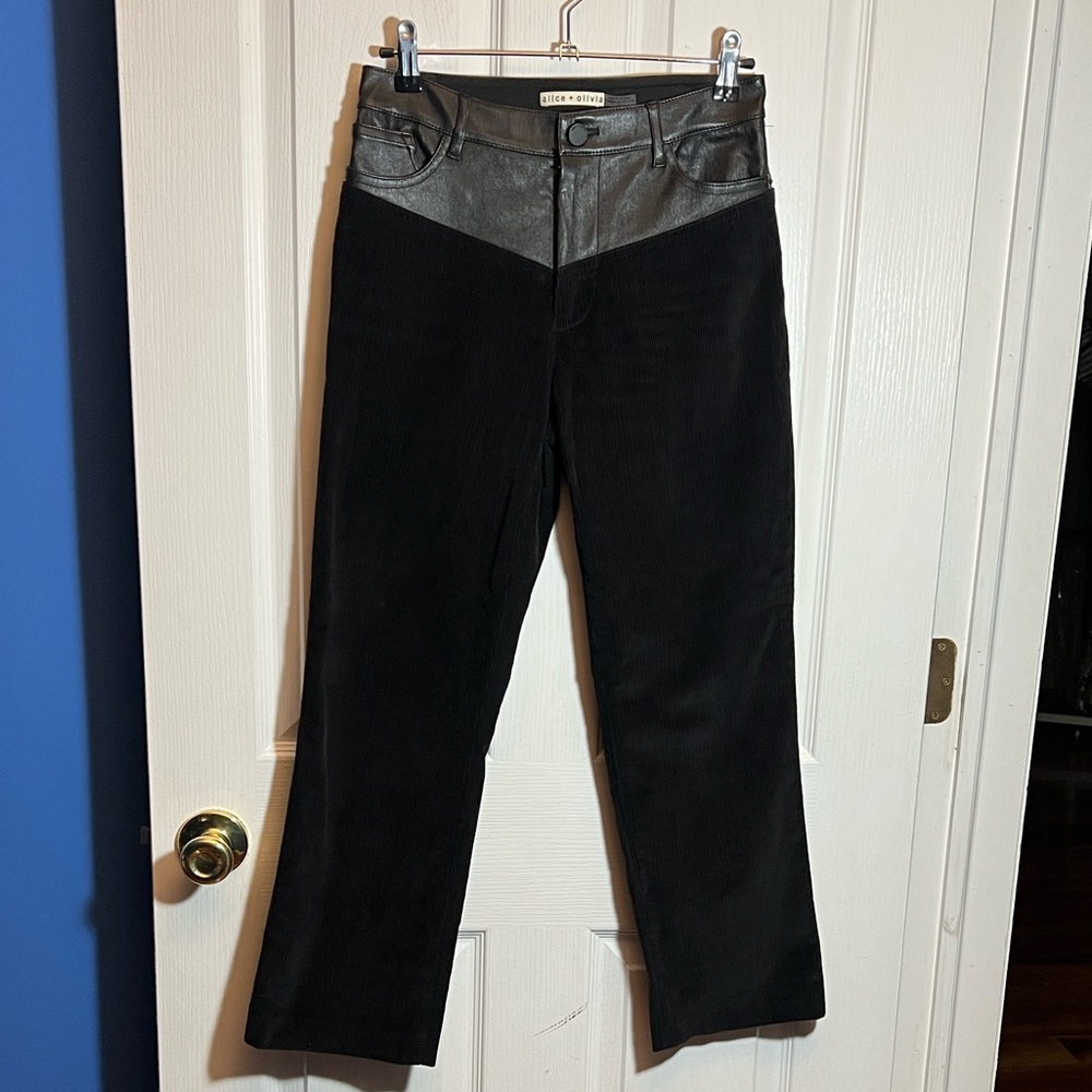 Alice + Olivia Lamb Skin & Corduroy Flare Jeans